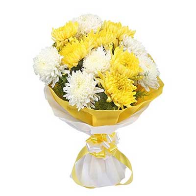 "Flower Bunch with White and Yellow Chrysanthemums - Click here to View more details about this Product